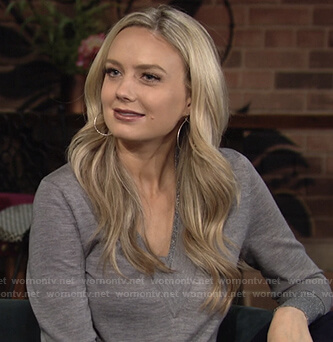 Abby’s grey v-neck sweater on The Young and the Restless