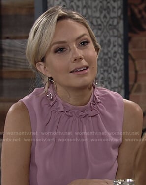 Abby’s pink ruffle neck sleeveless top on The Young and the Restless