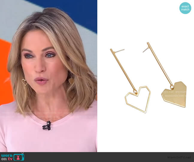 Accessory Concierge Open Heart Drops Earrings worn by Amy Robach on Good Morning America