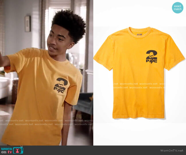 American Eagle Tailgate Tupac Graphic T-Shirt worn by Jack Johnson (Miles Brown) on Black-ish