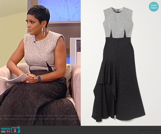 Alexander McQueen Asymmetric wool-blend maxi dress worn by Tamron Hall on Tamron Hall Show