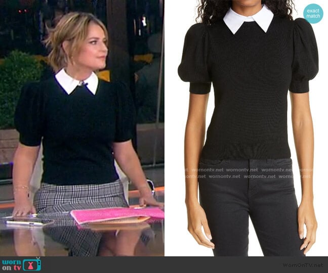 Alice + Olivia Chase Puff Sleeve Sweater with Removable Collar worn by Savannah Guthrie on Today