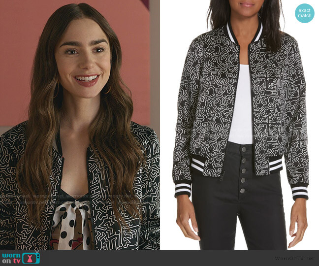 WornOnTV: Emily's black printed bomber jacket on Emily in