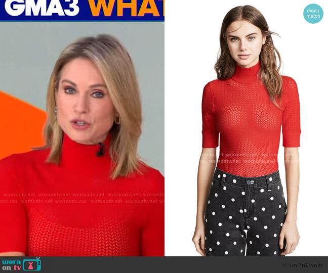 Alice + Olivia Lanie Pointelle Pullover worn by Amy Robach on Good Morning America
