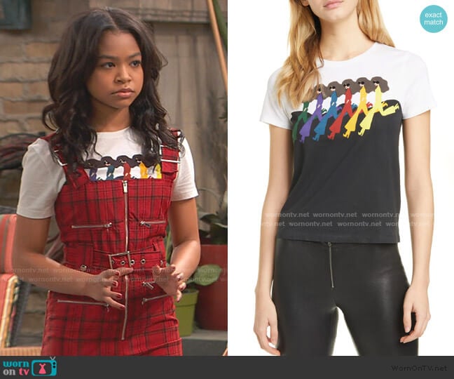 Alice + Olivia Eloise Roll Sleeve Floral Print Silk Blouse worn by Nia Baxter (Navia Robinson) on Ravens Home