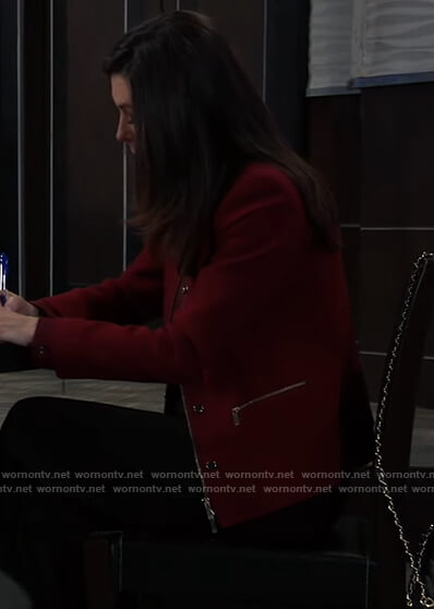 Anna’s red snap button jacket on General Hospital