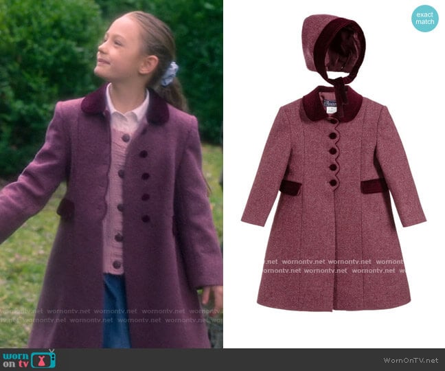 Ancar Burgundy Red Wool Coat worn by Flora Wingrave (Amelie Bea Smith) on The Haunting of Bly Manor