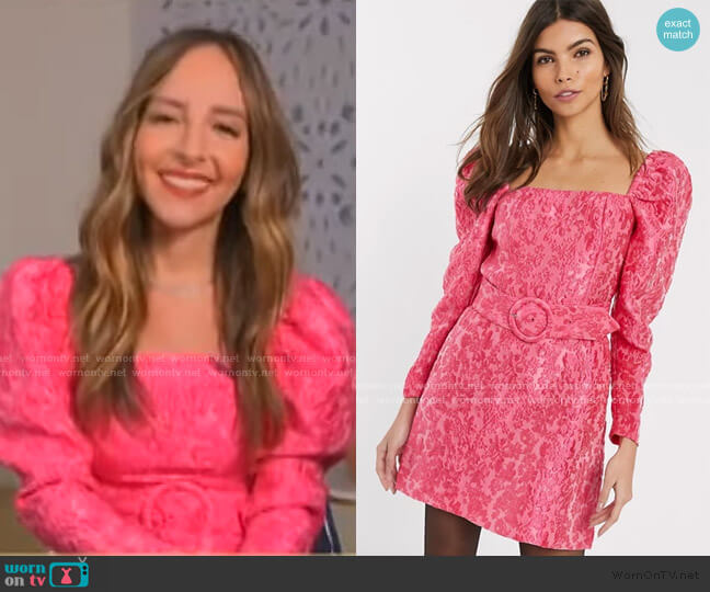 & Other Stories Puff Sleeve Belt Detail Mini Dress in Pink Floral Jacquard worn by Lilliana Vazquez on E! News