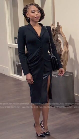 Andi’s black asymmetric draped blazer on Tyler Perrys Sistas