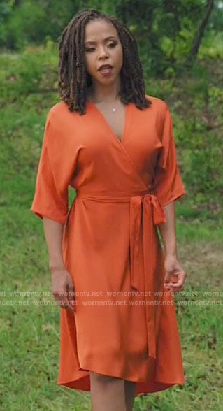 Andi’s orange wrap dress on Tyler Perrys Sistas
