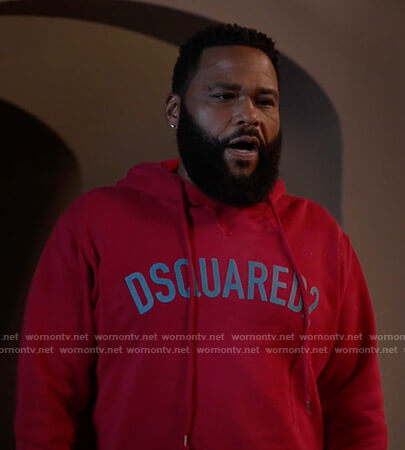 Andre’s red Dsquared2 logo print hoodie on Black-ish