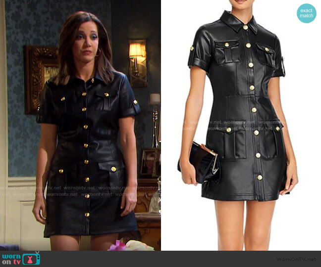 Aqua Button-Front Faux-Leather Mini Dress worn by Jan Spears (Heather Lindell) on Days of our Lives