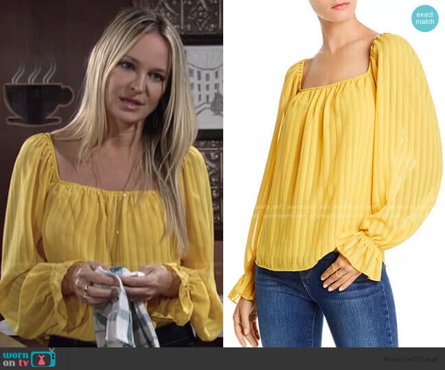 Lini Cara Striped Square-Neck Top worn by Sharon Newman (Sharon Case) on The Young and the Restless