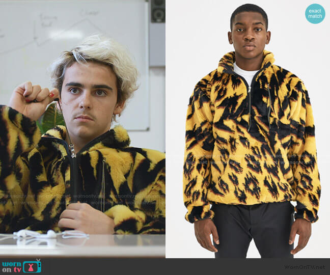 Aries Faux Fur Half Zip Pullover Jacket worn by Fraser Wilson (Jack Dylan Grazer) on We Are Who We Are