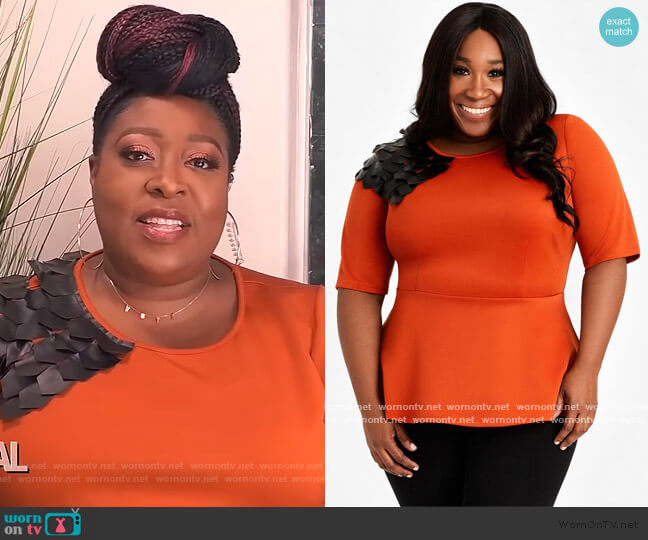 Ashley Stewart Embellished Shoulder Top worn by Loni Love on The Real