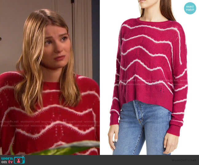 Autumn Cashmere Wave Stripe Pointelle Stitch Cashmere & Silk Sweater worn by Alice Caroline Horton (Lindsay Arnold) on Days of our Lives
