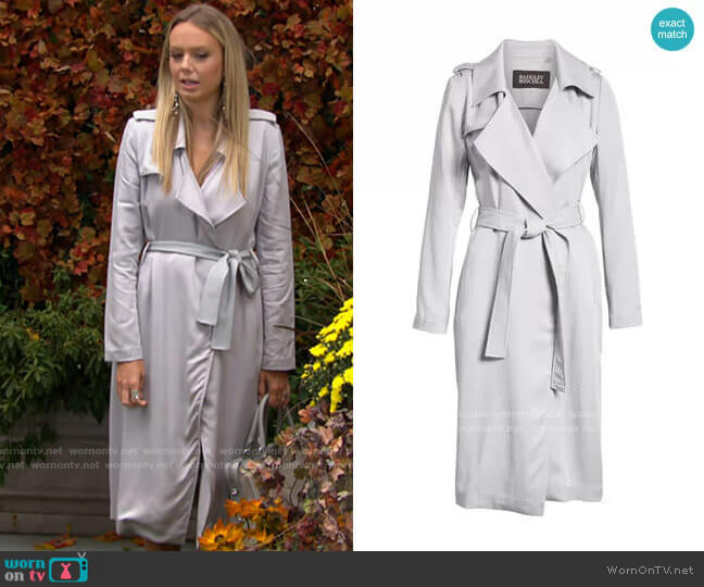 Badgley Mischka Faux Leather Trim Long Trench Coat worn by Abby Newman (Melissa Ordway) on The Young and the Restless