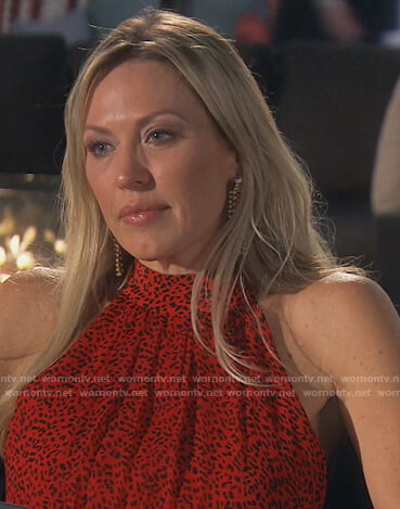 Braunwyn’s red leopard halter maxi dress on The Real Housewives of Orange County