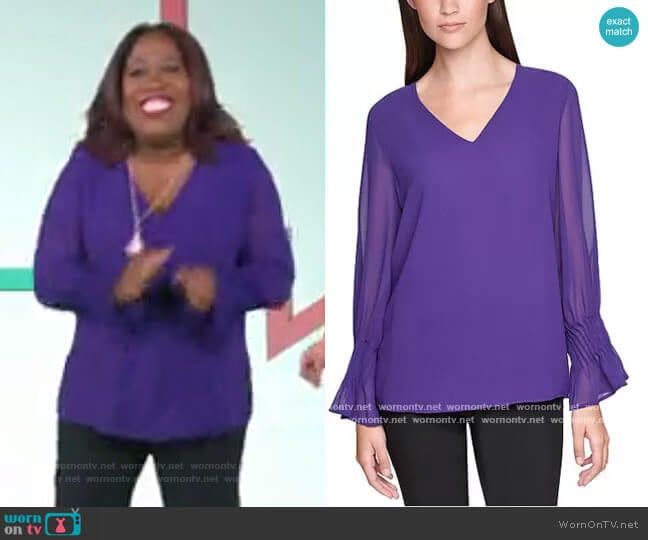 Calvin Klein Pleated Flutter-Sleeve Top worn by Sheryl Underwood on The Talk