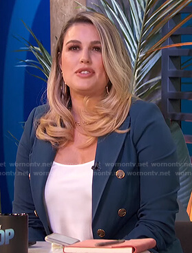 Carissa’s blue double breasted blazer and pants on E! News Daily Pop