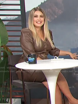 Carissa’s brown belted leather dress on E! News Daily Pop