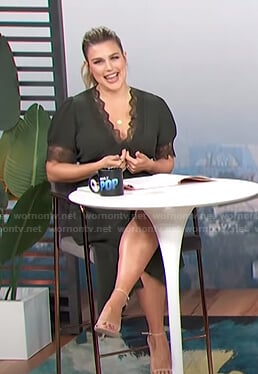 Carissa’s green lace trim v-neck dress on E! News Daily Pop
