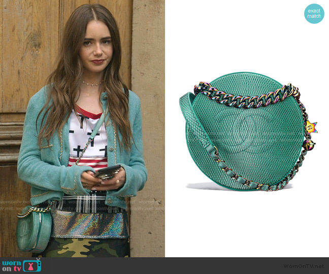 Chanel Round as Earth Bag worn by Emily Cooper (Lily Collins) on Emily in Paris
