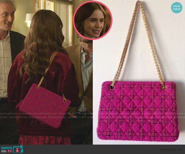 Chanel Tweed Crossbody Bag worn by Emily Cooper (Lily Collins) on Emily in Paris