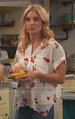 Chelsea’s white cherry print shirt on Ravens Home