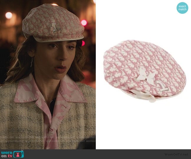Dior Diorissimo Newsboy Hat worn by Emily Cooper (Lily Collins) on Emily in Paris