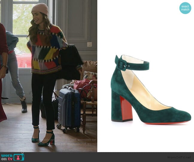 Christian Louboutin Soval Ankle Strap Pump worn by Emily Cooper (Lily Collins) on Emily in Paris