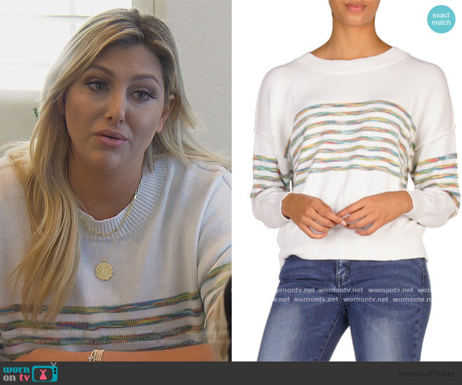Elan Rainbow Stripe Sweater worn by Gina Kirschenheiter on The Real Housewives of Orange County