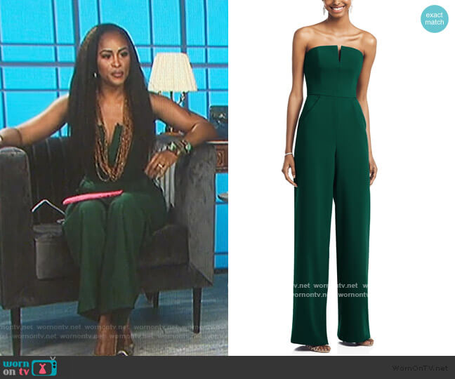 Dessy Collection Strapless Crepe Jumpsuit worn by Eve on The Talk