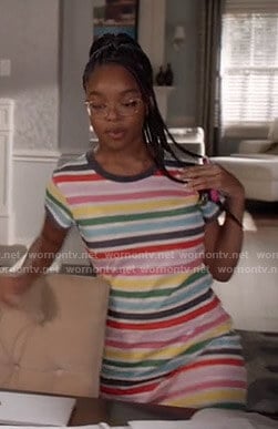 Diane’s multicolor striped t-shirt dress on Black-ish