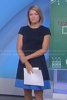 Dylan’s blue colorblock fit and flare dress on Today
