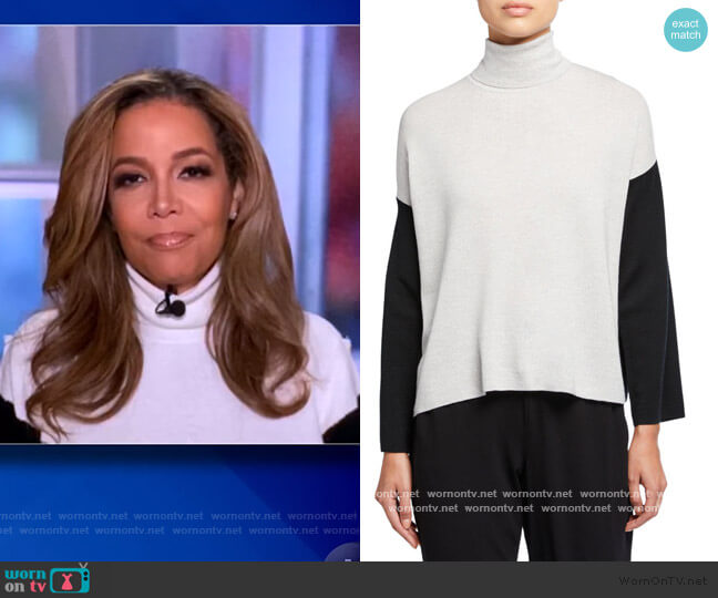 Eileen Fisher Colorblock Merino Wool Turtleneck Sweater worn by Sunny Hostin on The View