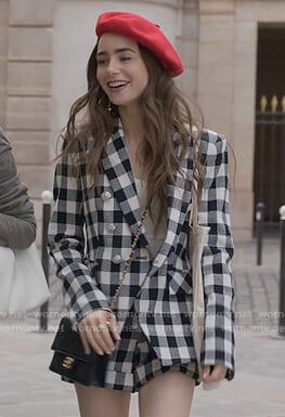 Emily’s gingham check blazer and shorts on Emily in Paris