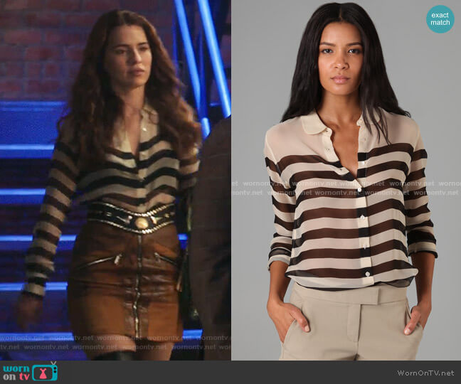Equipment Striped Sophie Blouse worn by Ginger Sweet (Melia Kreiling) on Filthy Rich