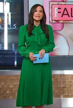 Eva’s green tie neck midi dress on Good Morning America