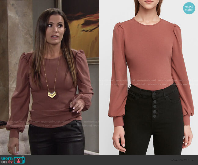 Express Crew Neck Puff Sleeve Top worn by Chelsea Lawson (Melissa Claire Egan) on The Young and the Restless