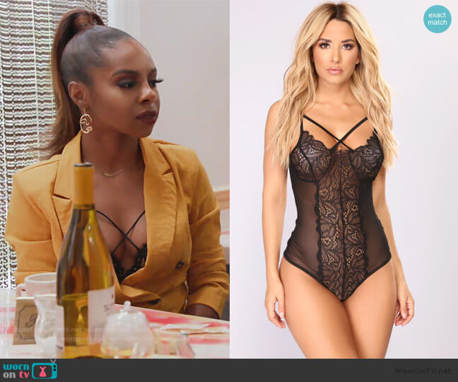 Fashion Nova She's Not Me Lace Bodysuit worn by Candiace Dillard Bassett on The Real Housewives of Potomac