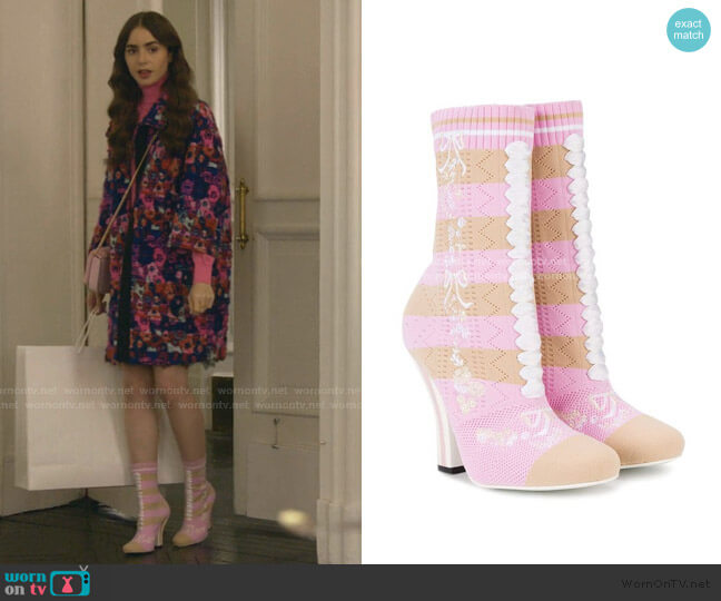 Fendi Rockoko Runway 115 Boots worn by Emily Cooper (Lily Collins) on Emily in Paris