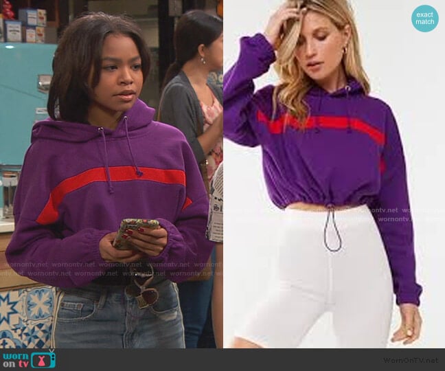 Forever 21 Striped Trim Cropped Hoodie worn by Nia Baxter (Navia Robinson) on Ravens Home