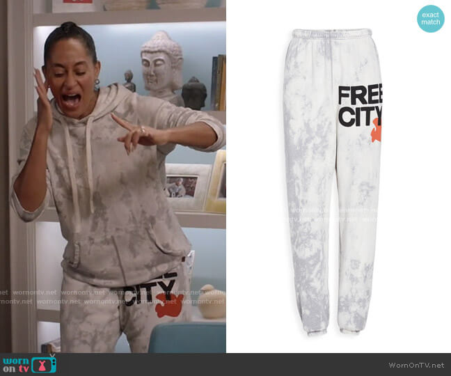 Freecity Superbleachout OG Sweatpants worn by Rainbow Johnson (Tracee Ellis Ross) on Black-ish