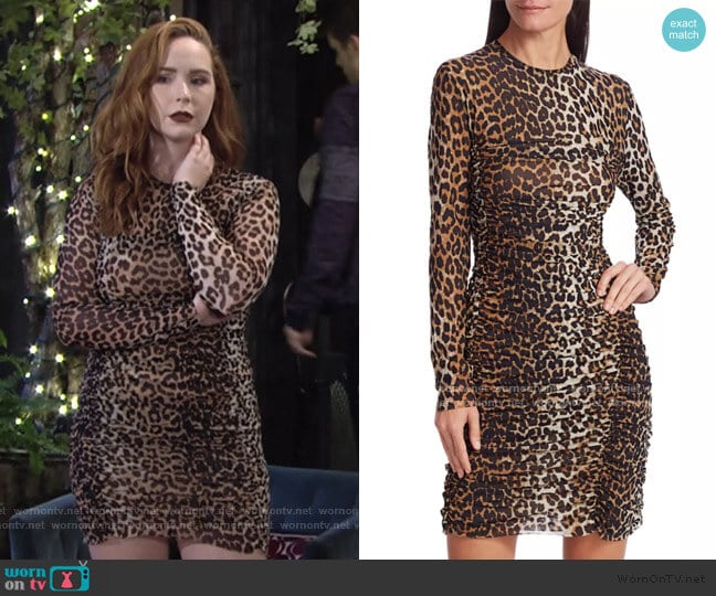 Ganni Leopard Print Mesh Dress worn by Mariah Copeland (Camryn Grimes) on The Young and the Restless