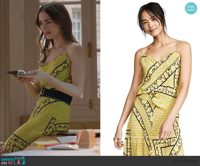 Ganni Silk Mix Top worn by Emily Cooper (Lily Collins) on Emily in Paris