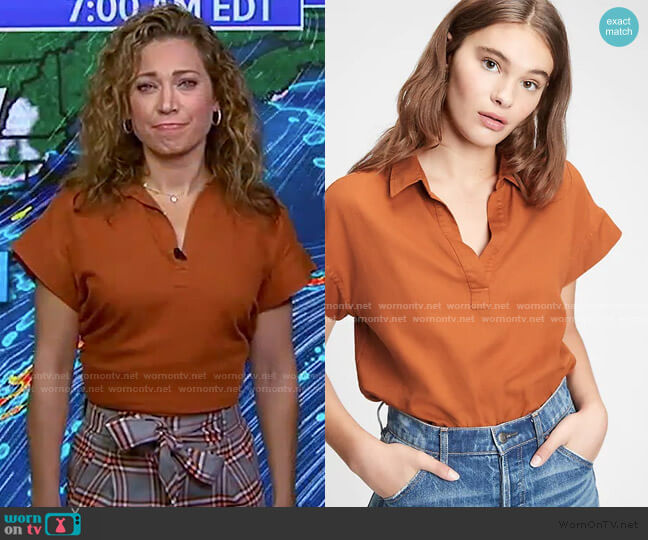Gap Collared Popover Top worn by Ginger Zee on Good Morning America