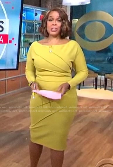 Gayle King’s chartreuse long sleeve dress on CBS Mornings