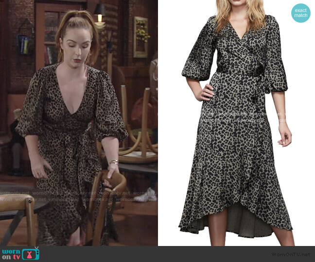 Good American The Wrap Body Leopard Print Midi Dress worn by Mariah Copeland (Camryn Grimes) on The Young and the Restless