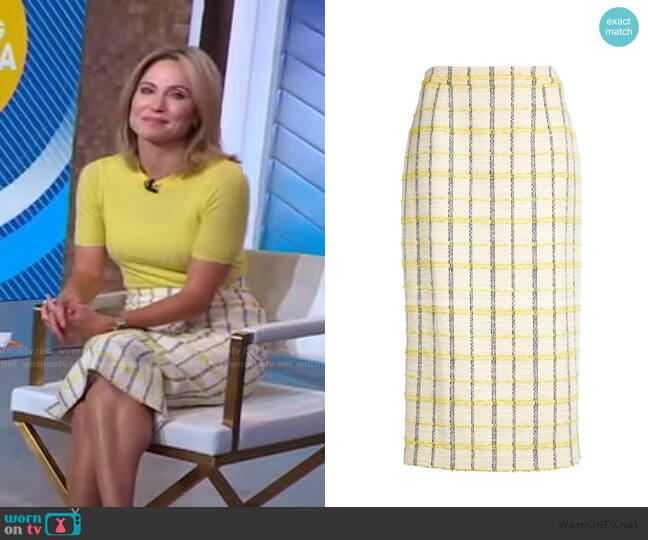 Halogen Plaid Tweed Pencil Skirt worn by Amy Robach on Good Morning America
